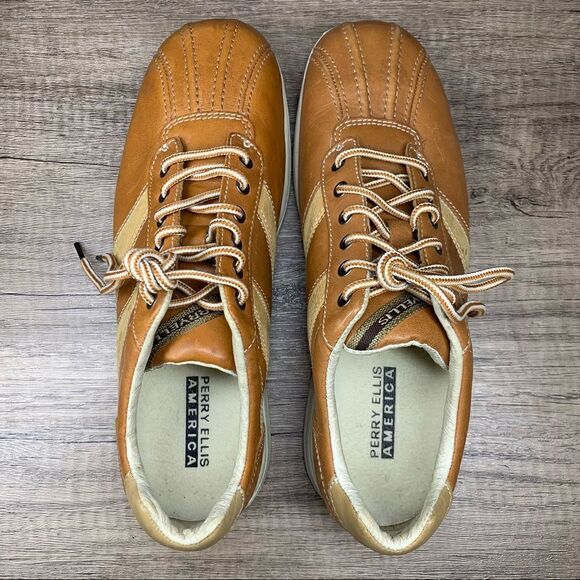 Perry Ellis Classic Chaser Style Lace up Shoes~Tan - Picture 6 of 8